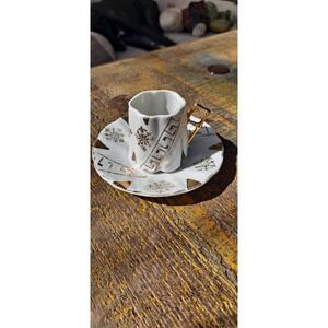 Vintage Gold Flecked Unmarked Demitasse Cup & Saucer Teacup